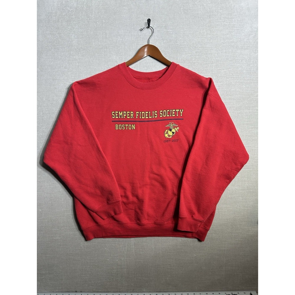 Semper Fidelis Society Sweatshirt Marines Large Red Boston 1987-2017 Crewneck - Picture 2 of 6